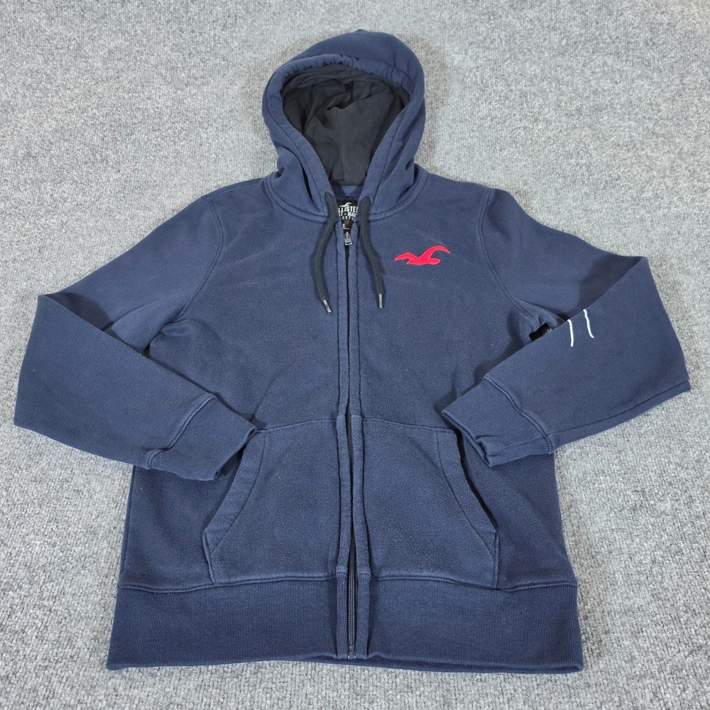 Hollister Must-Have Collection Navy Blue Full Zip Hoodie Small Red Logo Graphic